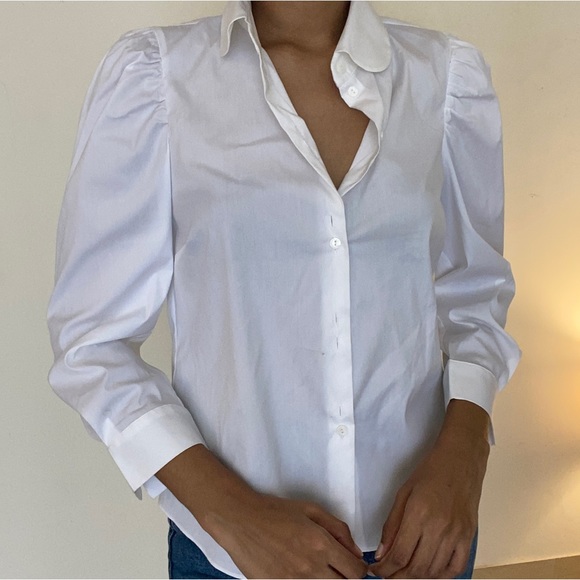 Zara brand new white wrinkle free shirt with puff sleeve, cuffs. - Picture 2 of 9